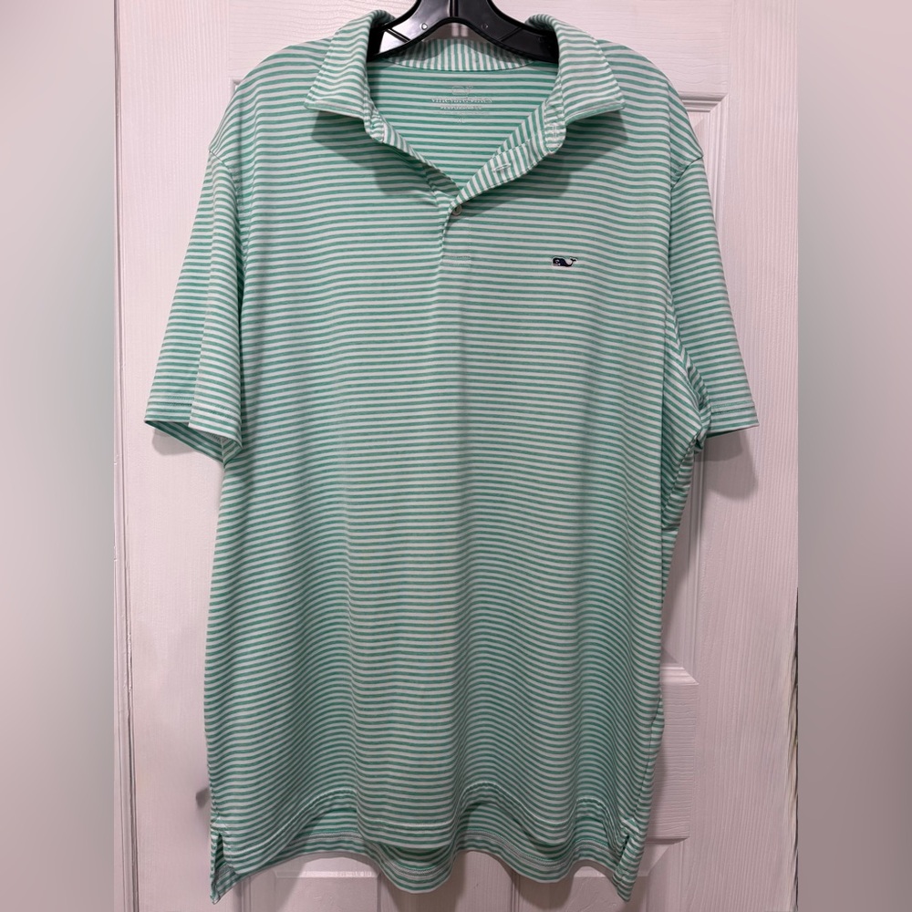 Vineyard Vines Men's Striped Performance Polo Shirt - Green/ Mint/ White